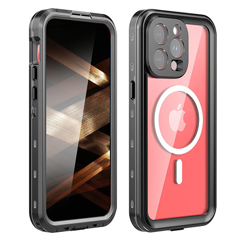 Wasserdicht Unterwasser Silikon Hülle Handyhülle und Kunststoff Waterproof Schutzhülle 360 Grad Ganzkörper Tasche mit Mag-Safe Magnetic Magnetisch HJ1 für Apple iPhone 14 Pro Max Schwarz