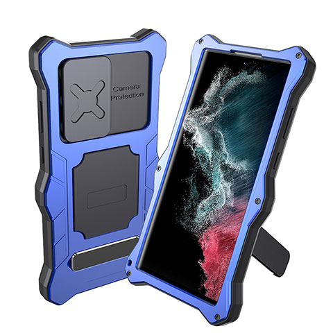 Wasserdicht Unterwasser Silikon Hülle Handyhülle und Kunststoff Waterproof Schutzhülle 360 Grad Ganzkörper Tasche mit Ständer für Samsung Galaxy S21 Ultra 5G Blau