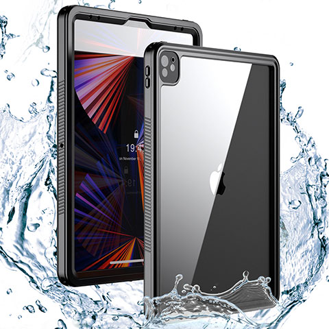 Wasserdicht Unterwasser Silikon Hülle Handyhülle und Kunststoff Waterproof Schutzhülle 360 Grad Ganzkörper Tasche W01 für Apple iPad Pro 12.9 (2022) Schwarz