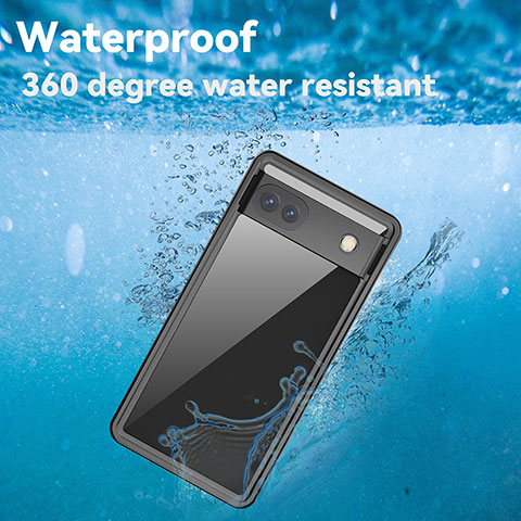 Wasserdicht Unterwasser Silikon Hülle Handyhülle und Kunststoff Waterproof Schutzhülle 360 Grad Ganzkörper Tasche W01 für Google Pixel 6a 5G Schwarz