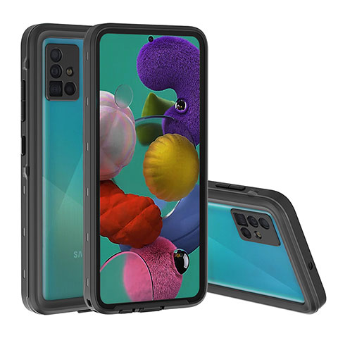 Wasserdicht Unterwasser Silikon Hülle Handyhülle und Kunststoff Waterproof Schutzhülle 360 Grad Ganzkörper Tasche W02 für Samsung Galaxy A51 5G Schwarz