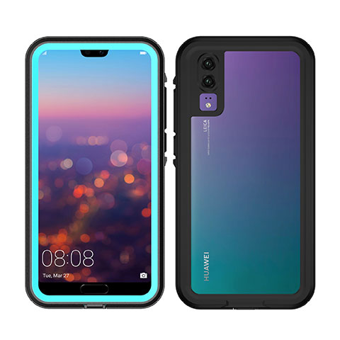 Wasserdicht Unterwasser Silikon Hülle Handyhülle und Kunststoff Waterproof Schutzhülle 360 Grad Tasche für Huawei P20 Hellblau