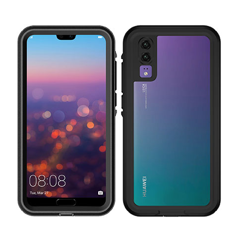 Wasserdicht Unterwasser Silikon Hülle Handyhülle und Kunststoff Waterproof Schutzhülle 360 Grad Tasche für Huawei P20 Schwarz