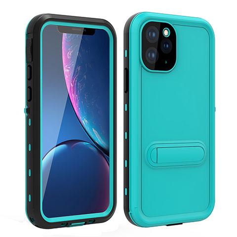 Wasserdicht Unterwasser Silikon Hülle Handyhülle und Kunststoff Waterproof Schutzhülle 360 Grad Tasche mit Ständer für Apple iPhone 11 Pro Max Cyan