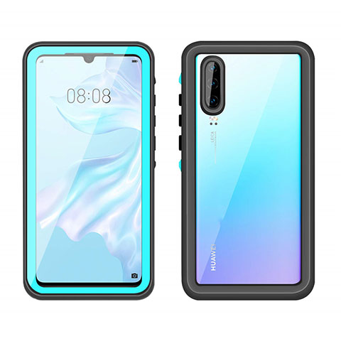 Wasserdicht Unterwasser Silikon Hülle Handyhülle und Kunststoff Waterproof Schutzhülle 360 Grad Tasche T01 für Huawei P30 Cyan