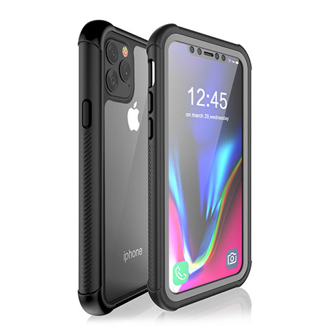 Wasserdicht Unterwasser Silikon Hülle Handyhülle und Kunststoff Waterproof Schutzhülle 360 Grad Tasche W02 für Apple iPhone 11 Pro Max Schwarz