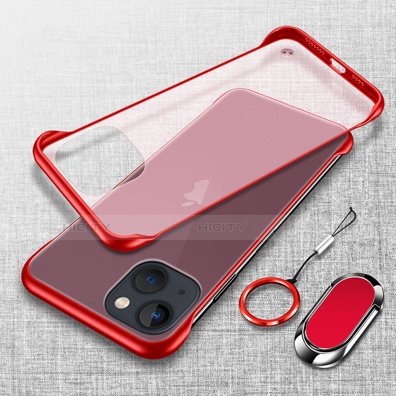 Handyhülle Hülle Crystal Hartschalen Tasche Schutzhülle mit Magnetisch Fingerring Ständer für Apple iPhone 14 Plus Rot Plus