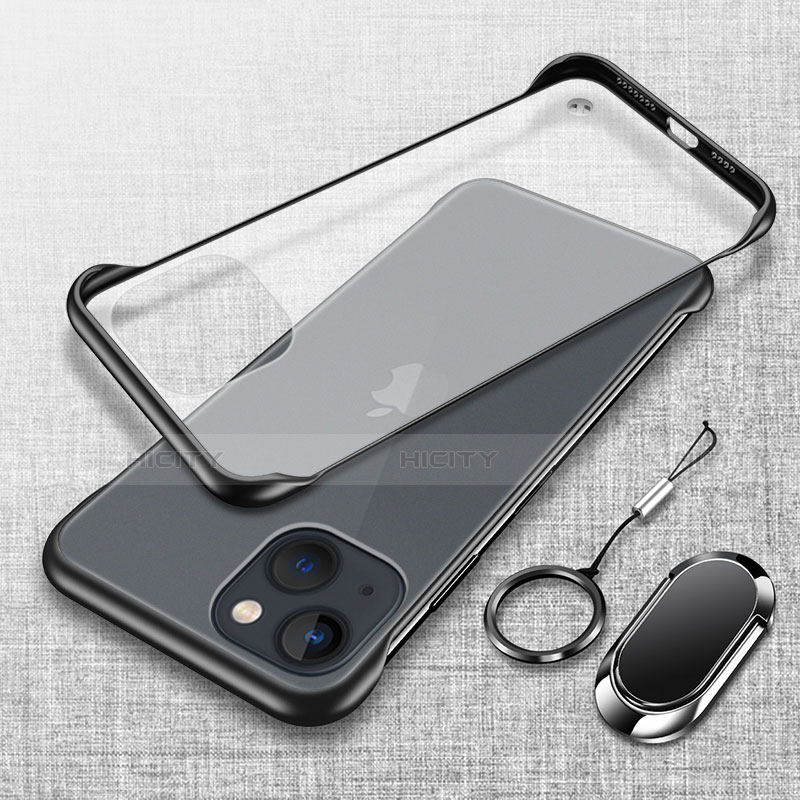 Handyhülle Hülle Crystal Hartschalen Tasche Schutzhülle mit Magnetisch Fingerring Ständer für Apple iPhone 14 Plus Schwarz