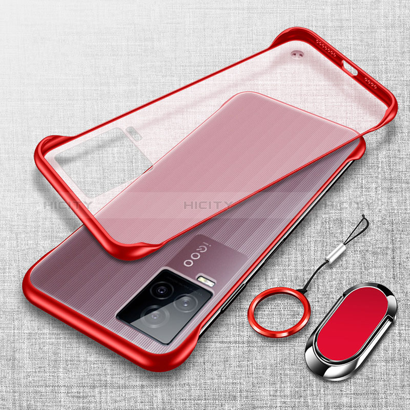 Handyhülle Hülle Crystal Rahmenlos Hartschalen Tasche Schutzhülle mit Magnetisch Fingerring Ständer für Vivo iQOO 7 5G Rot Plus