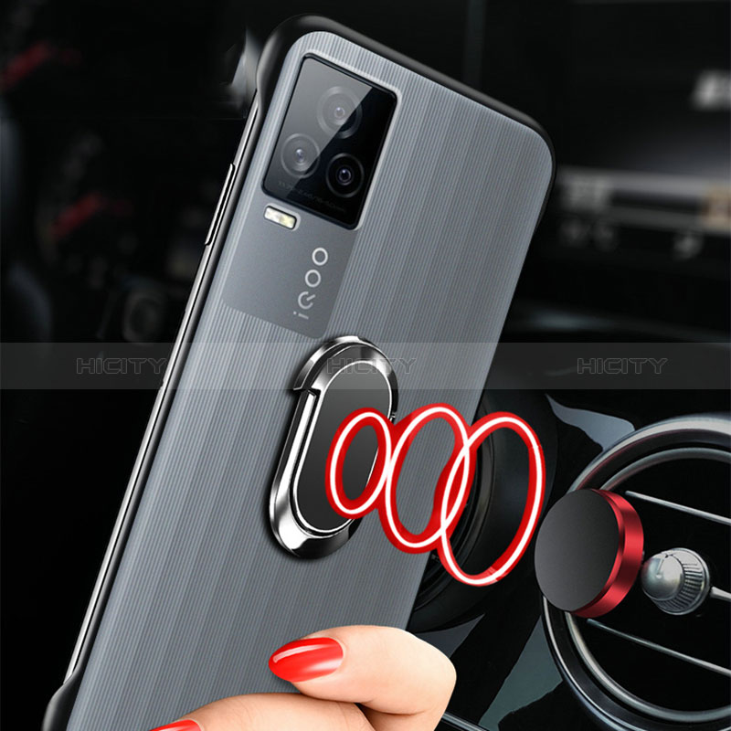 Handyhülle Hülle Crystal Rahmenlos Hartschalen Tasche Schutzhülle mit Magnetisch Fingerring Ständer für Vivo iQOO 7 Legend 5G