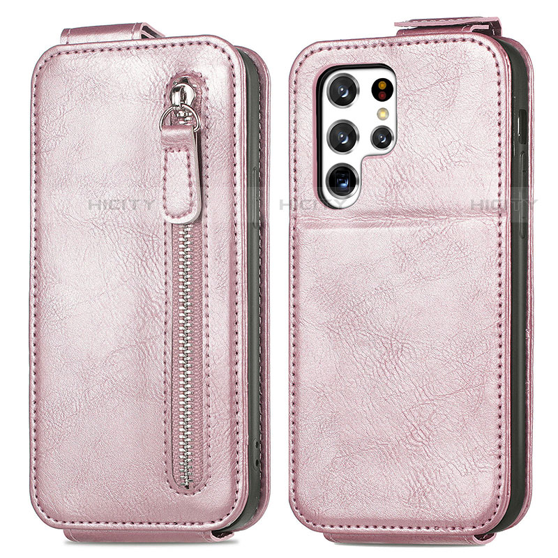 Handyhülle Hülle Flip Tasche Leder für Samsung Galaxy S23 Ultra 5G Rosegold