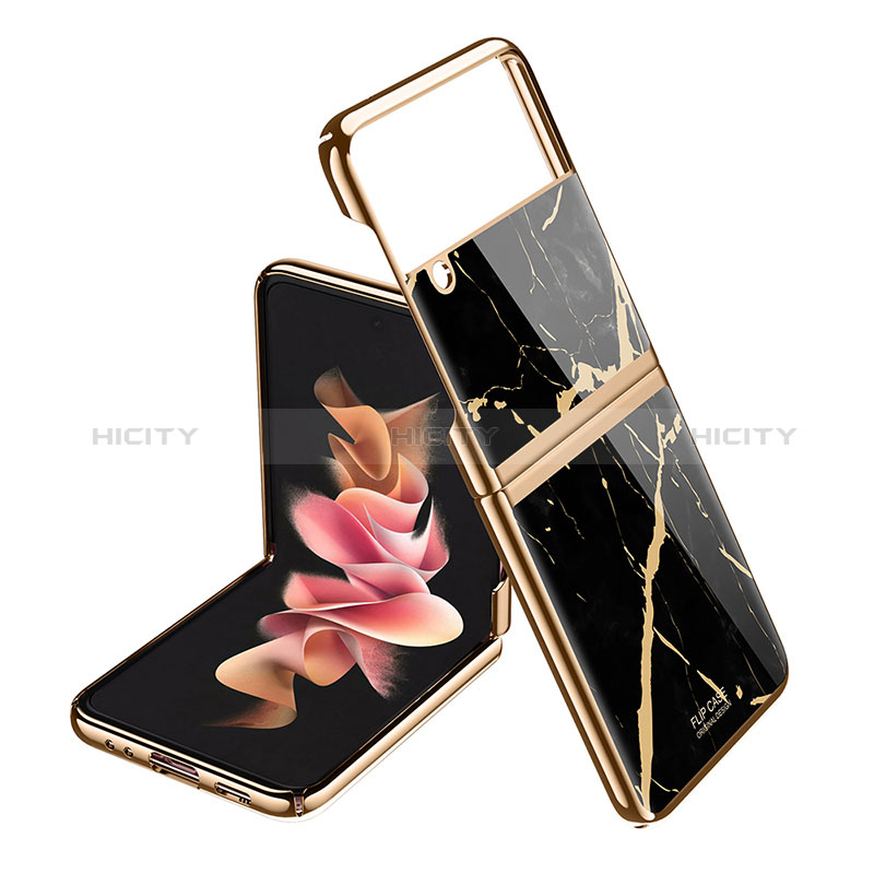 Handyhülle Hülle Hartschalen Kunststoff Schutzhülle Tasche Matt für Samsung Galaxy Z Flip3 5G Gold und Schwarz