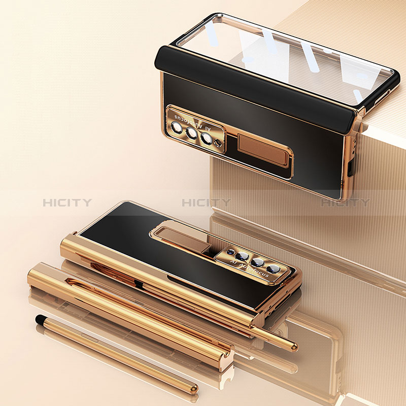 Handyhülle Hülle Hartschalen Kunststoff Schutzhülle Tasche Matt H06 für Samsung Galaxy Z Fold3 5G Gold und Schwarz Plus