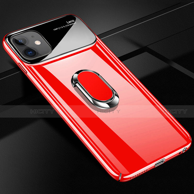 Handyhülle Hülle Hartschalen Kunststoff Schutzhülle Tasche Matt mit Magnetisch Fingerring Ständer A01 für Apple iPhone 12 Mini Rot