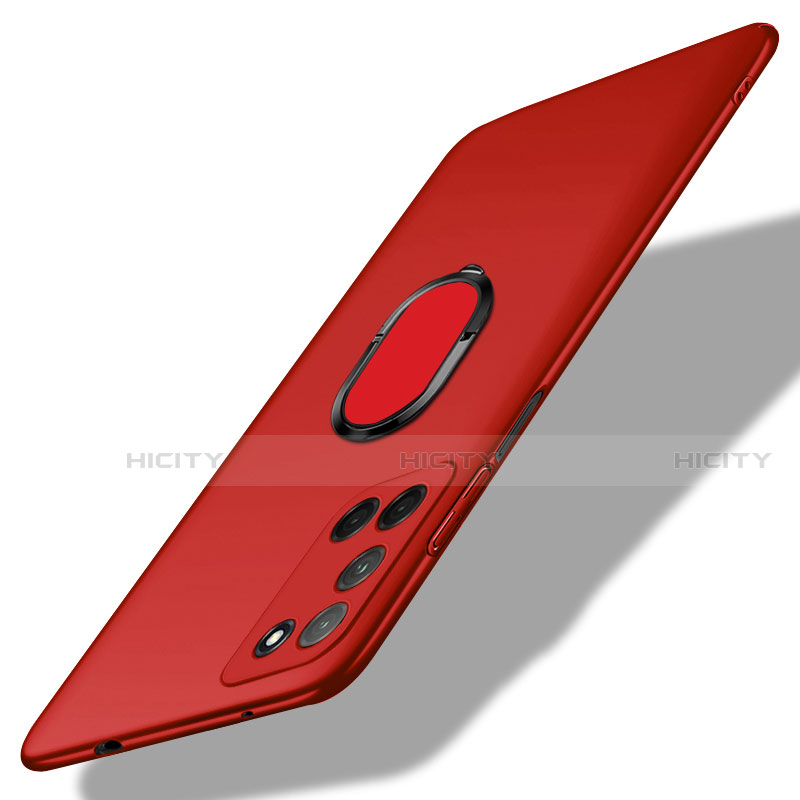 Handyhülle Hülle Hartschalen Kunststoff Schutzhülle Tasche Matt mit Magnetisch Fingerring Ständer A01 für Oppo A52 Rot Plus