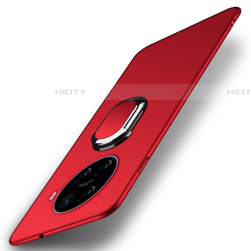 Handyhülle Hülle Hartschalen Kunststoff Schutzhülle Tasche Matt mit Magnetisch Fingerring Ständer A01 für Oppo Ace2 Rot Plus