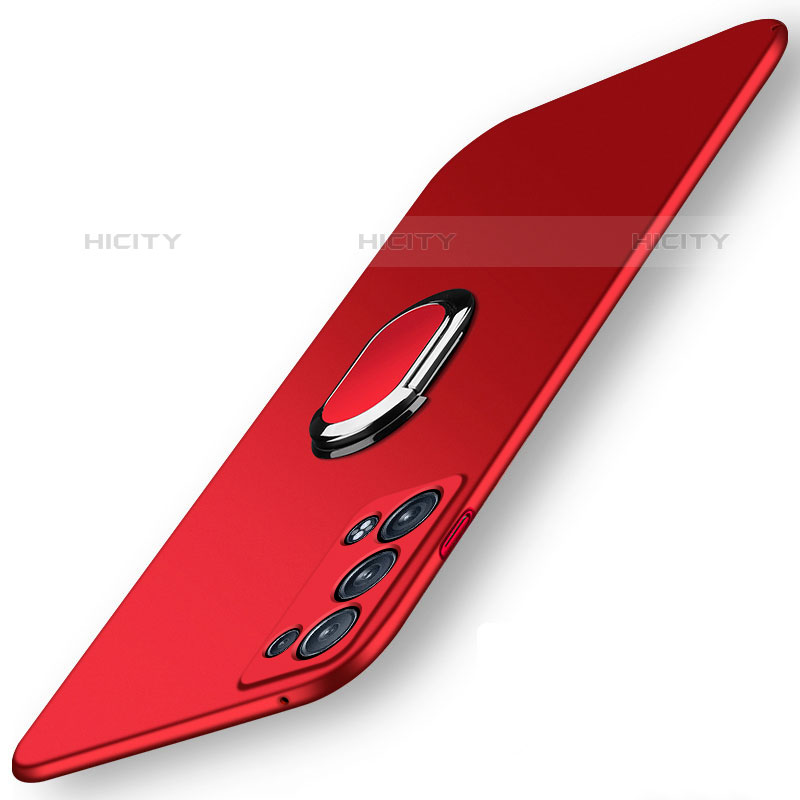 Handyhülle Hülle Hartschalen Kunststoff Schutzhülle Tasche Matt mit Magnetisch Fingerring Ständer für Oppo Reno6 Pro+ Plus 5G Rot