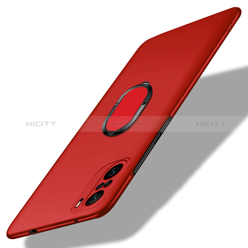 Handyhülle Hülle Hartschalen Kunststoff Schutzhülle Tasche Matt mit Magnetisch Fingerring Ständer für Xiaomi Poco F3 5G Rot