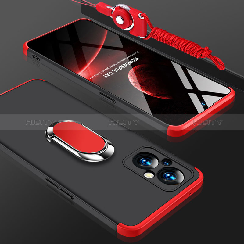 Handyhülle Hülle Hartschalen Kunststoff Schutzhülle Tasche Matt mit Magnetisch Fingerring Ständer GK1 für Oppo A96 5G Rot und Schwarz Plus