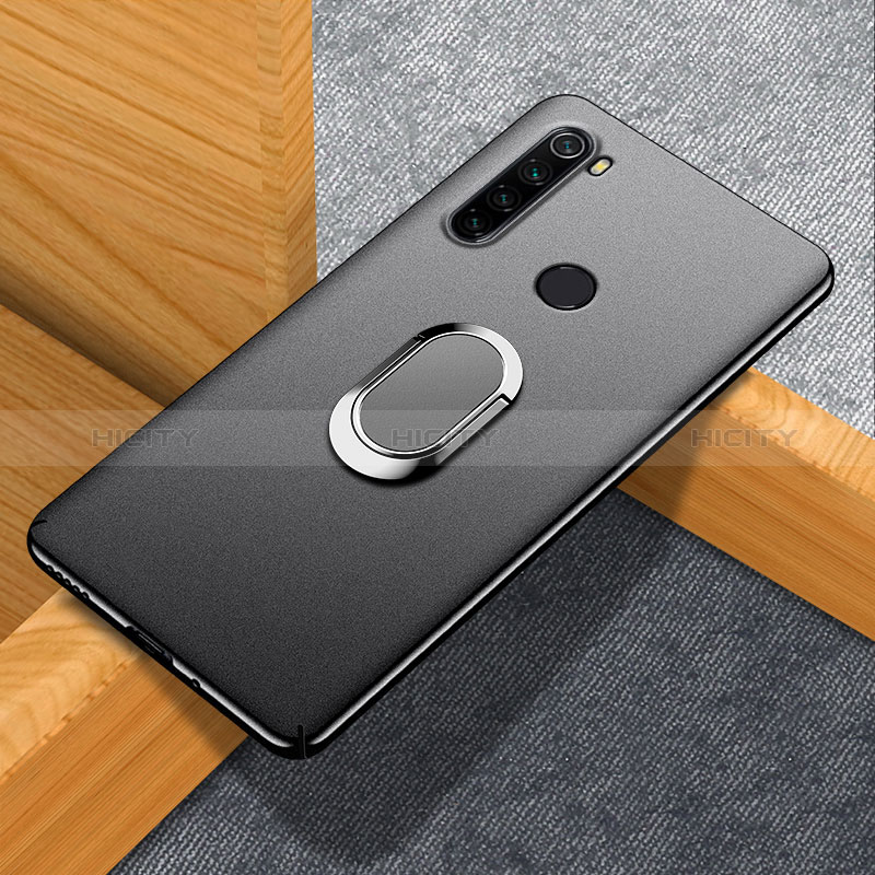 Handyhülle Hülle Hartschalen Kunststoff Schutzhülle Tasche Matt mit Magnetisch Fingerring Ständer K01 für Xiaomi Redmi Note 8 (2021) Schwarz