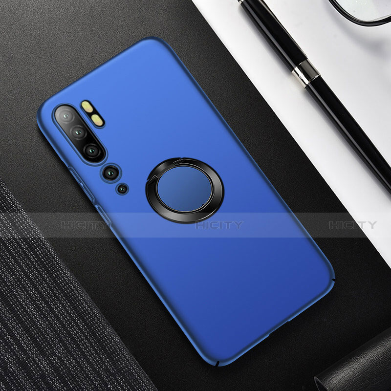 Handyhülle Hülle Hartschalen Kunststoff Schutzhülle Tasche Matt mit Magnetisch Fingerring Ständer P01 für Xiaomi Mi Note 10 Blau