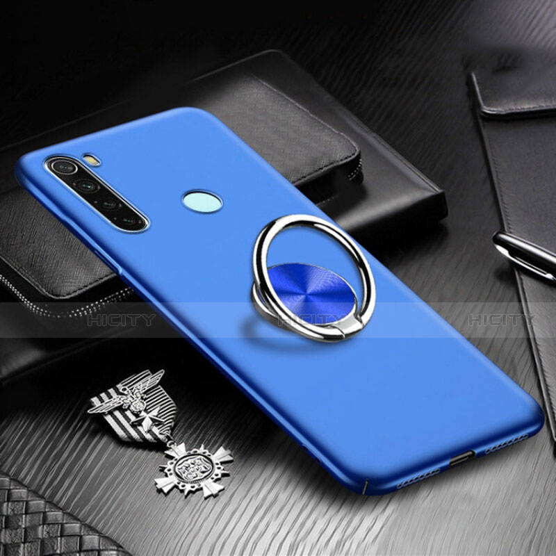 Handyhülle Hülle Hartschalen Kunststoff Schutzhülle Tasche Matt mit Magnetisch Fingerring Ständer P01 für Xiaomi Redmi Note 8T Blau Plus