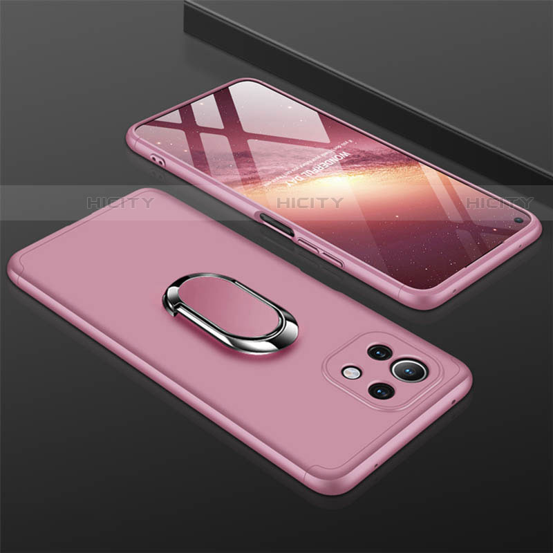 Handyhülle Hülle Hartschalen Kunststoff Schutzhülle Tasche Matt mit Magnetisch Fingerring Ständer P02 für Xiaomi Mi 11 5G Rosegold Plus