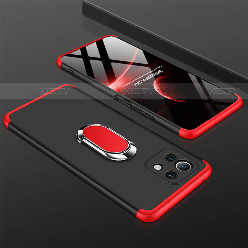Handyhülle Hülle Hartschalen Kunststoff Schutzhülle Tasche Matt mit Magnetisch Fingerring Ständer P02 für Xiaomi Mi 11 Lite 5G Rot und Schwarz Plus