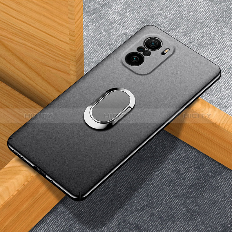 Handyhülle Hülle Hartschalen Kunststoff Schutzhülle Tasche Matt mit Magnetisch Fingerring Ständer S01 für Xiaomi Redmi K40 Pro 5G Schwarz