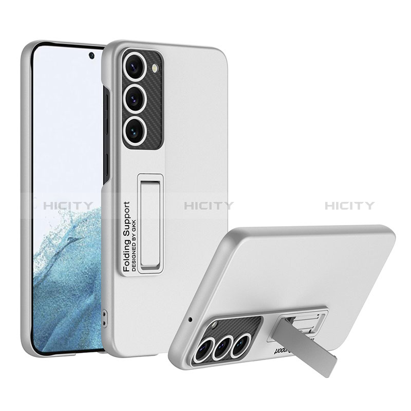 Handyhülle Hülle Hartschalen Kunststoff Schutzhülle Tasche Matt mit Ständer AC1 für Samsung Galaxy S21 5G Silber