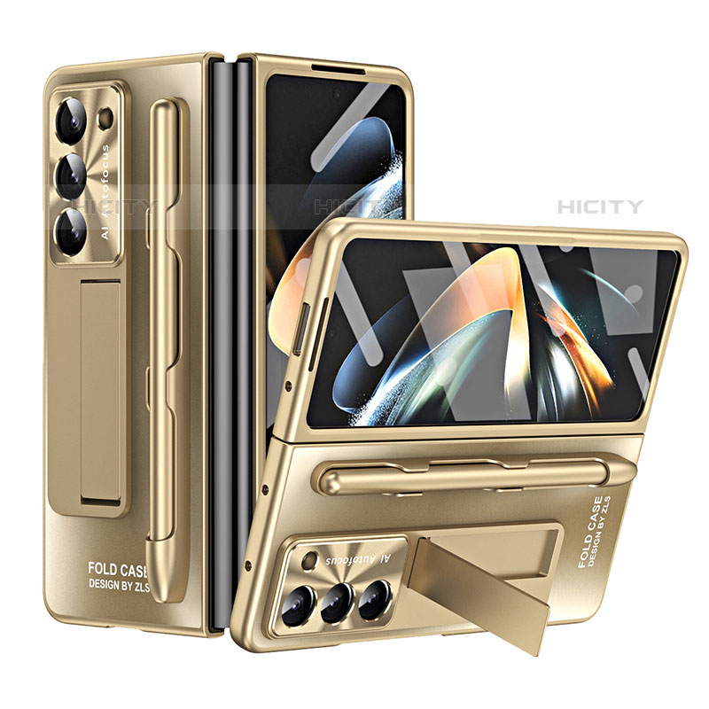 Handyhülle Hülle Hartschalen Kunststoff Schutzhülle Tasche Matt mit Ständer ZL2 für Samsung Galaxy Z Fold5 5G Gold Plus