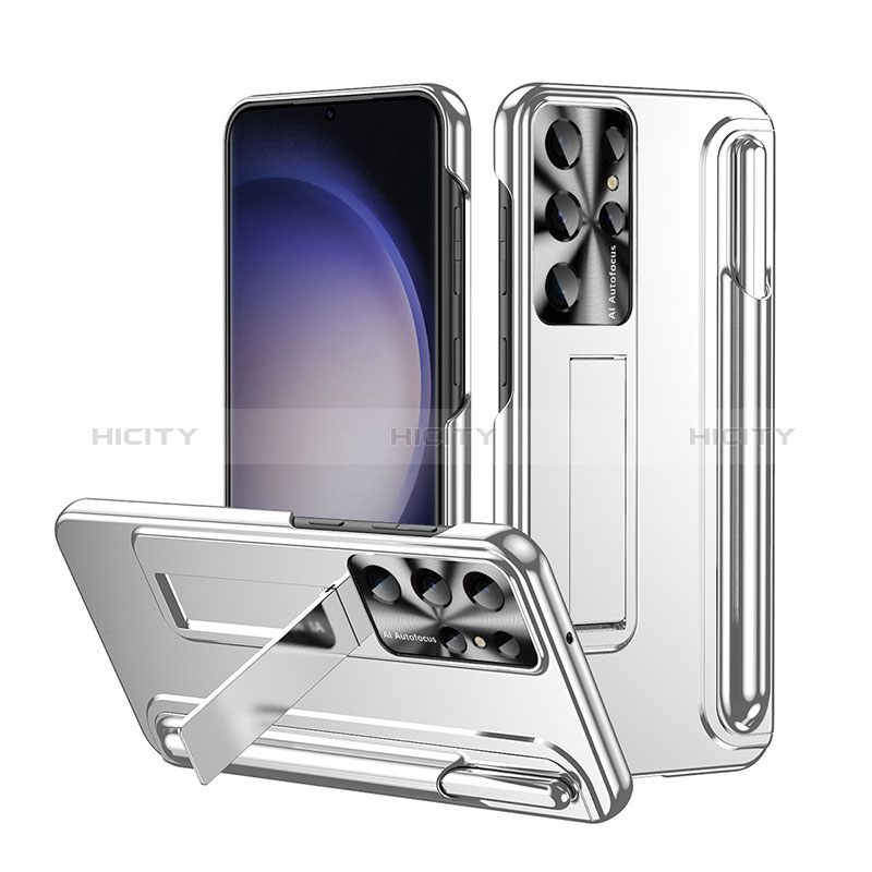 Handyhülle Hülle Hartschalen Kunststoff Schutzhülle Tasche Matt mit Ständer ZL3 für Samsung Galaxy S23 Ultra 5G Silber Plus