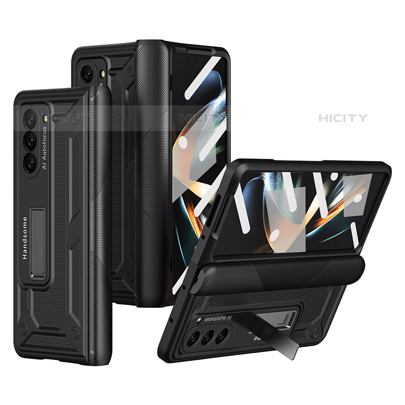 Handyhülle Hülle Hartschalen Kunststoff Schutzhülle Tasche Matt mit Ständer ZL4 für Samsung Galaxy Z Fold5 5G Schwarz