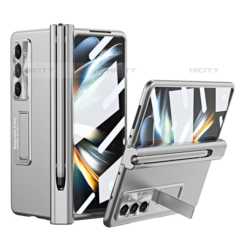 Handyhülle Hülle Hartschalen Kunststoff Schutzhülle Tasche Matt mit Ständer ZL5 für Samsung Galaxy Z Fold5 5G Silber