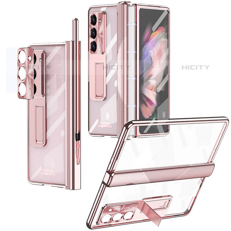 Handyhülle Hülle Hartschalen Kunststoff Schutzhülle Tasche Matt mit Ständer ZL8 für Samsung Galaxy Z Fold5 5G Rosegold Plus