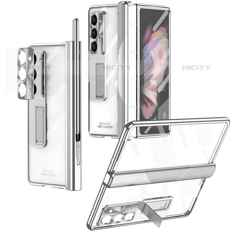 Handyhülle Hülle Hartschalen Kunststoff Schutzhülle Tasche Matt mit Ständer ZL8 für Samsung Galaxy Z Fold5 5G Silber