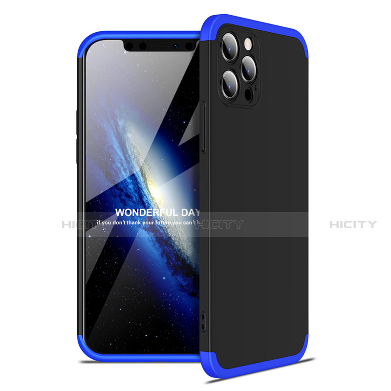 Handyhülle Hülle Hartschalen Kunststoff Schutzhülle Tasche Matt Vorder und Rückseite 360 Grad Ganzkörper für Apple iPhone 12 Pro Max Blau und Schwarz