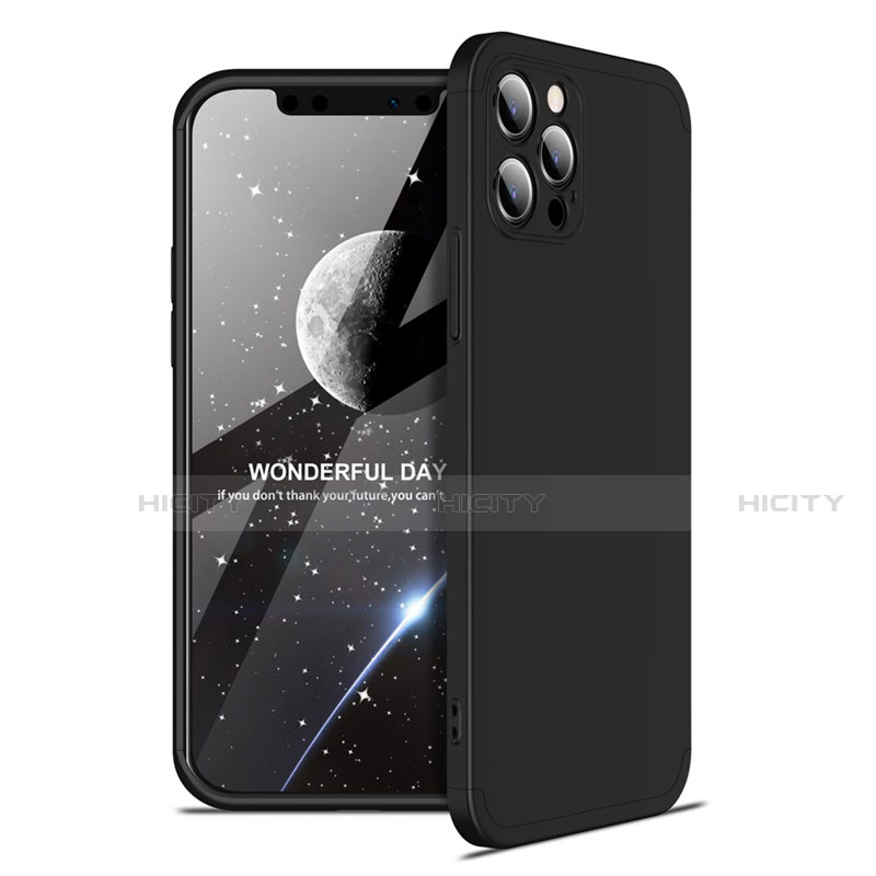 Handyhülle Hülle Hartschalen Kunststoff Schutzhülle Tasche Matt Vorder und Rückseite 360 Grad Ganzkörper für Apple iPhone 12 Pro Max Schwarz