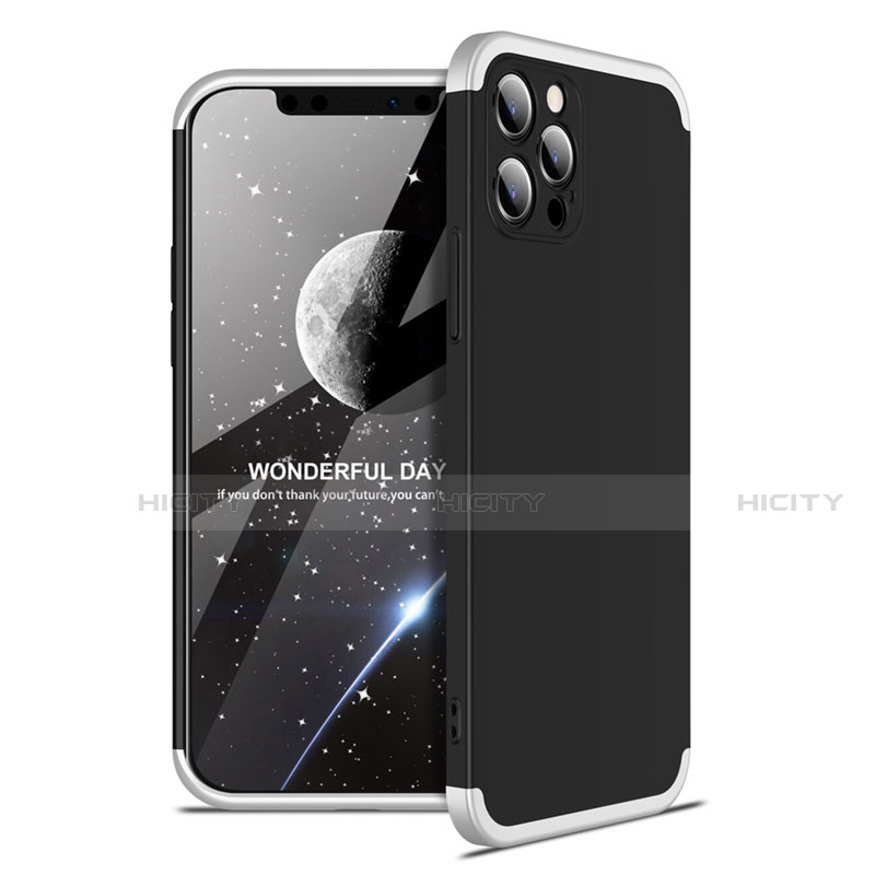 Handyhülle Hülle Hartschalen Kunststoff Schutzhülle Tasche Matt Vorder und Rückseite 360 Grad Ganzkörper für Apple iPhone 12 Pro Silber und Schwarz Plus