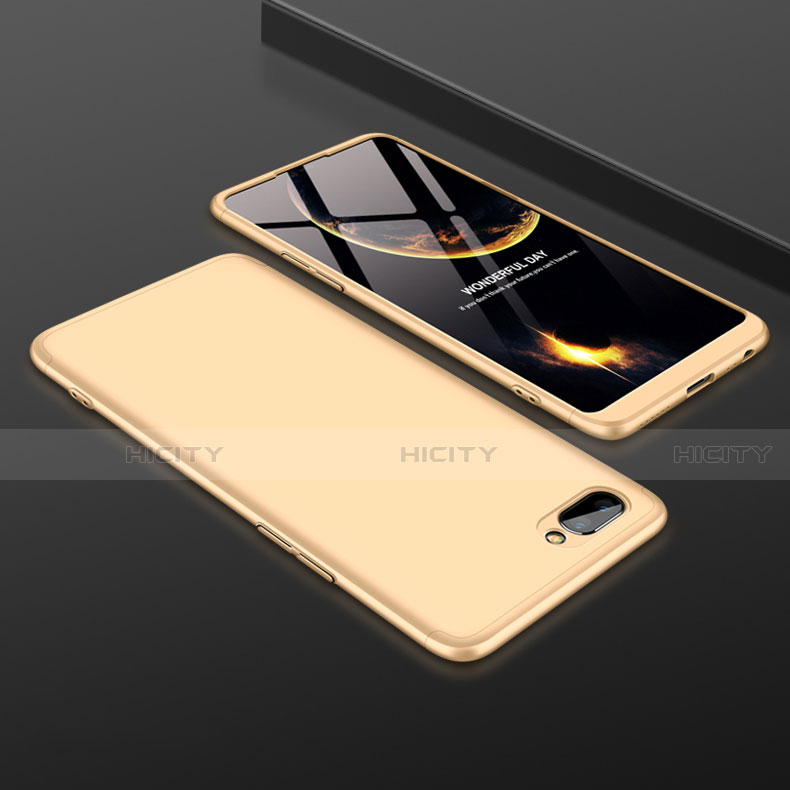 Handyhülle Hülle Hartschalen Kunststoff Schutzhülle Tasche Matt Vorder und Rückseite 360 Grad Ganzkörper für Oppo A5 Gold