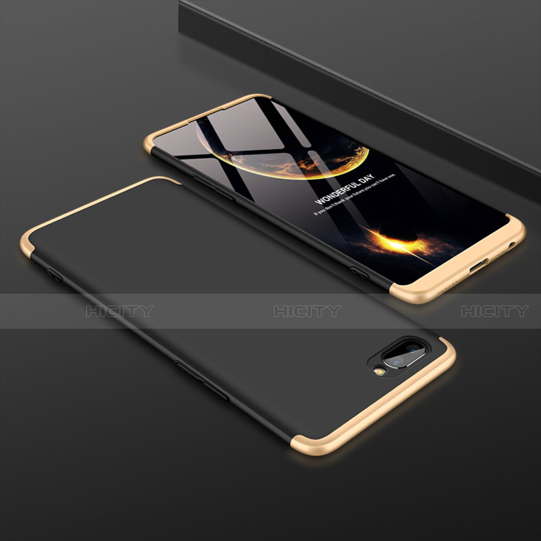 Handyhülle Hülle Hartschalen Kunststoff Schutzhülle Tasche Matt Vorder und Rückseite 360 Grad Ganzkörper für Oppo A5 Gold und Schwarz