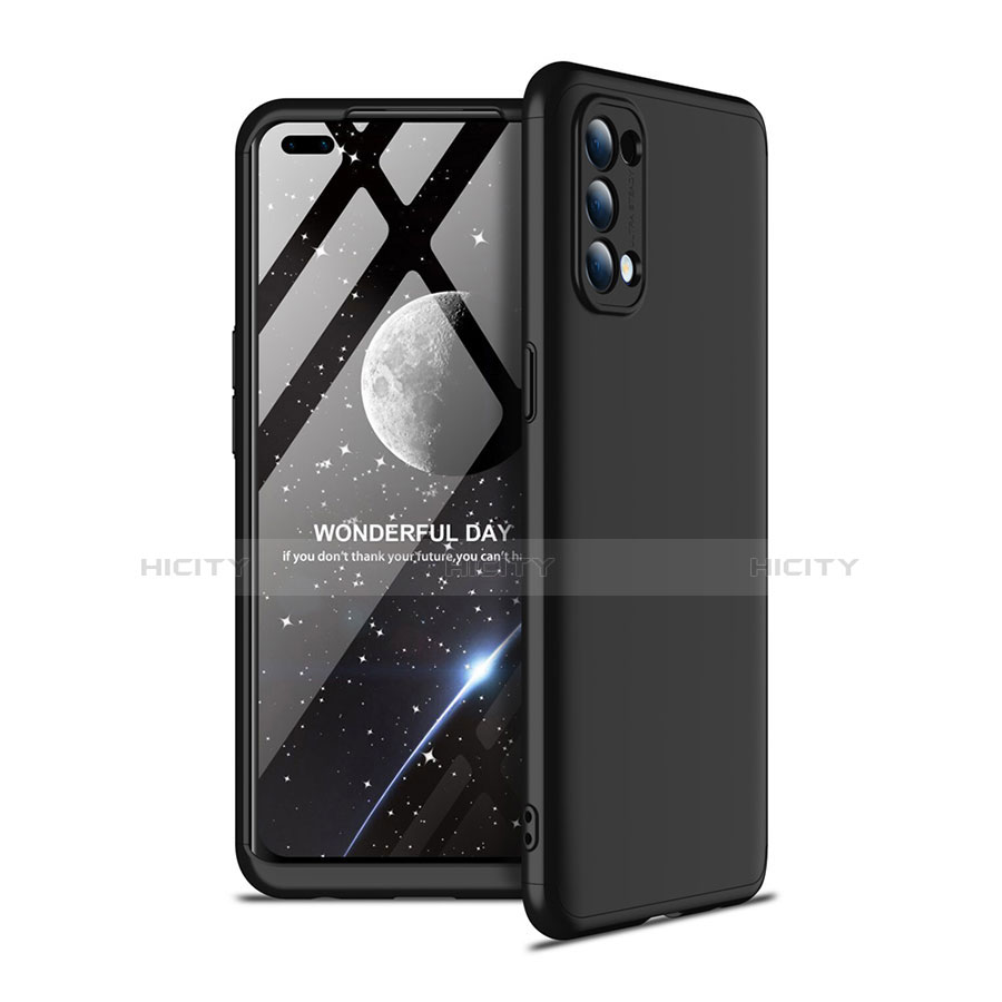 Handyhülle Hülle Hartschalen Kunststoff Schutzhülle Tasche Matt Vorder und Rückseite 360 Grad Ganzkörper für Oppo Reno4 4G Schwarz