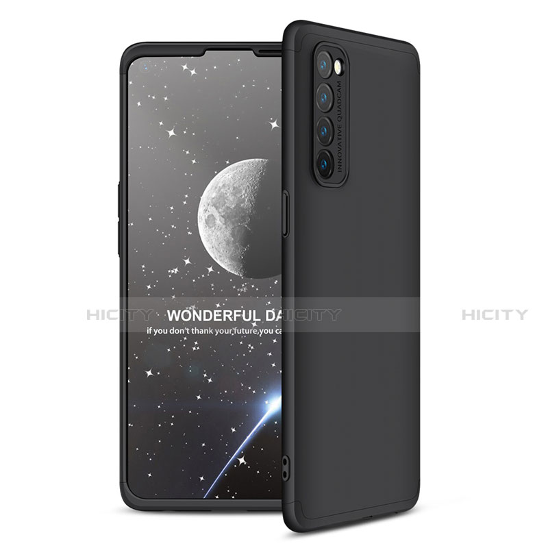 Handyhülle Hülle Hartschalen Kunststoff Schutzhülle Tasche Matt Vorder und Rückseite 360 Grad Ganzkörper für Oppo Reno4 Pro 4G Schwarz