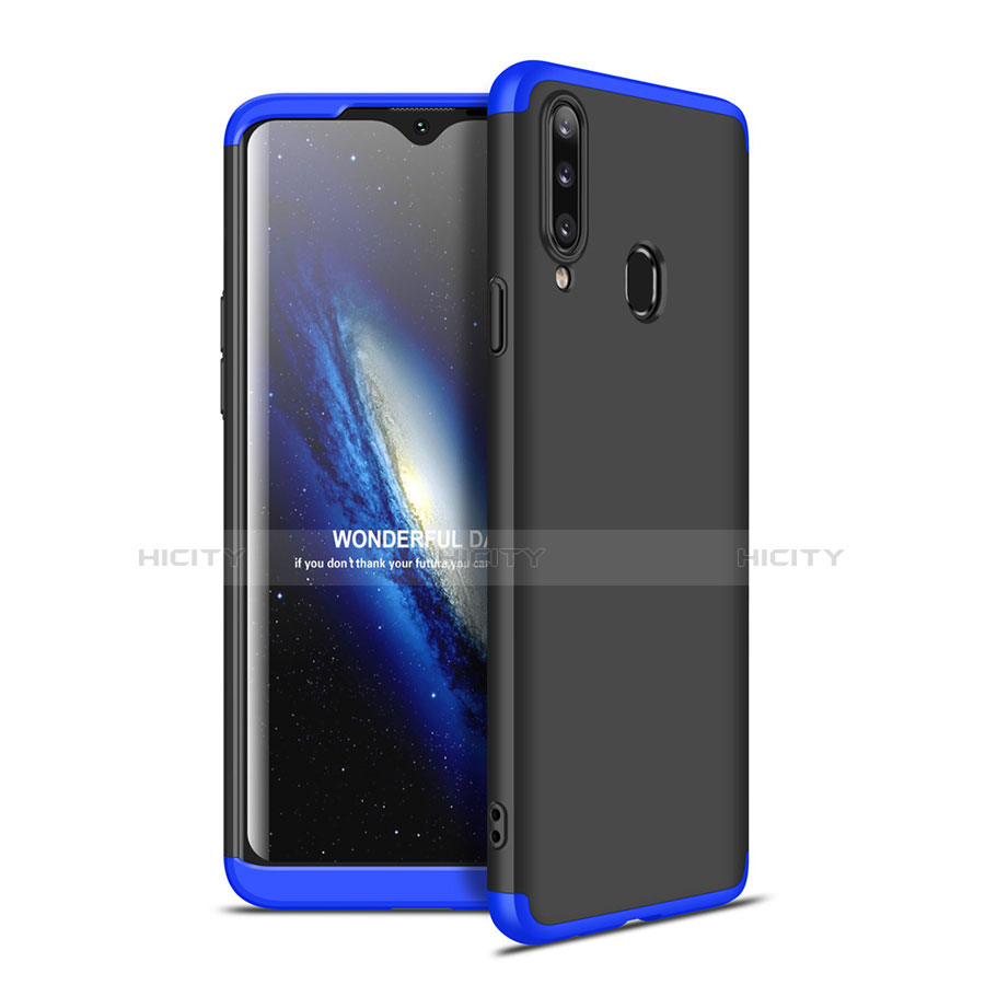 Handyhülle Hülle Hartschalen Kunststoff Schutzhülle Tasche Matt Vorder und Rückseite 360 Grad Ganzkörper für Samsung Galaxy A20s Blau und Schwarz Plus