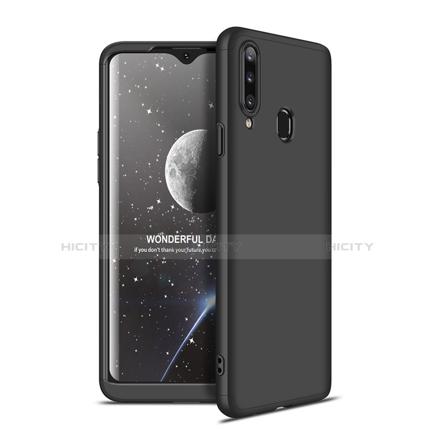 Handyhülle Hülle Hartschalen Kunststoff Schutzhülle Tasche Matt Vorder und Rückseite 360 Grad Ganzkörper für Samsung Galaxy A20s Schwarz Plus