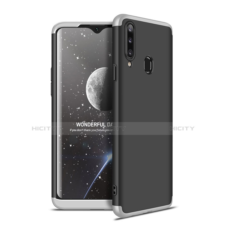 Handyhülle Hülle Hartschalen Kunststoff Schutzhülle Tasche Matt Vorder und Rückseite 360 Grad Ganzkörper für Samsung Galaxy A20s Silber und Schwarz