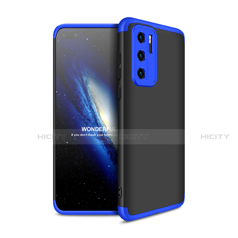 Handyhülle Hülle Hartschalen Kunststoff Schutzhülle Tasche Matt Vorder und Rückseite 360 Grad Ganzkörper M01 für Huawei P40 Blau und Schwarz