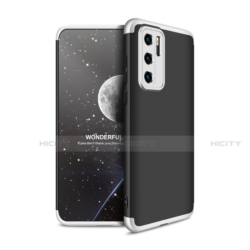 Handyhülle Hülle Hartschalen Kunststoff Schutzhülle Tasche Matt Vorder und Rückseite 360 Grad Ganzkörper M01 für Huawei P40 Silber und Schwarz