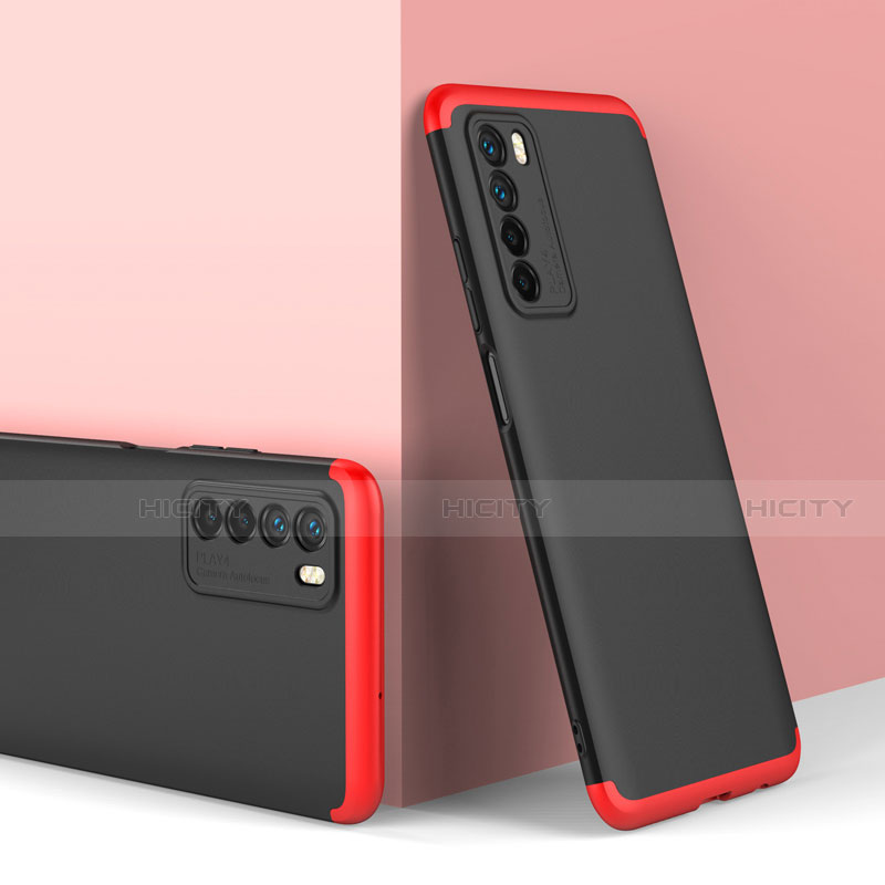 Handyhülle Hülle Hartschalen Kunststoff Schutzhülle Tasche Matt Vorder und Rückseite 360 Grad Ganzkörper P01 für Huawei Honor Play4 5G Rot und Schwarz