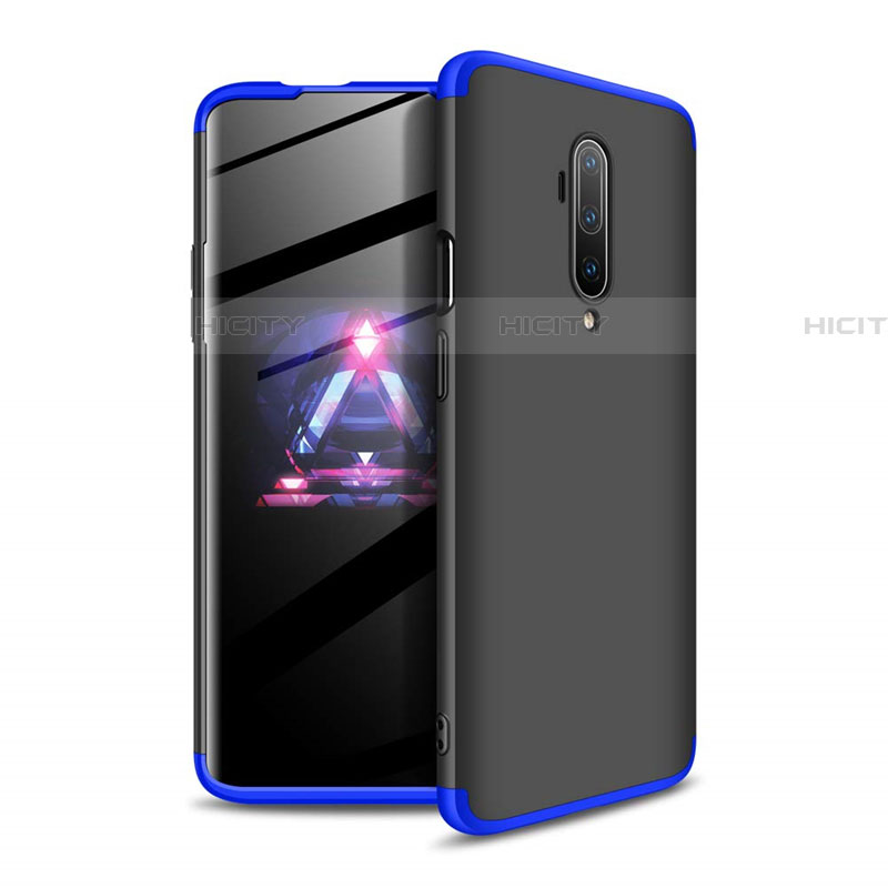 Handyhülle Hülle Hartschalen Kunststoff Schutzhülle Tasche Matt Vorder und Rückseite 360 Grad Ganzkörper P02 für OnePlus 7T Pro Blau und Schwarz Plus